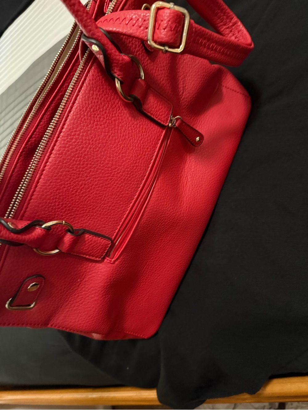 Red Structured Hobo Tote with Gold-Tone Lock - Picture 2 of 6